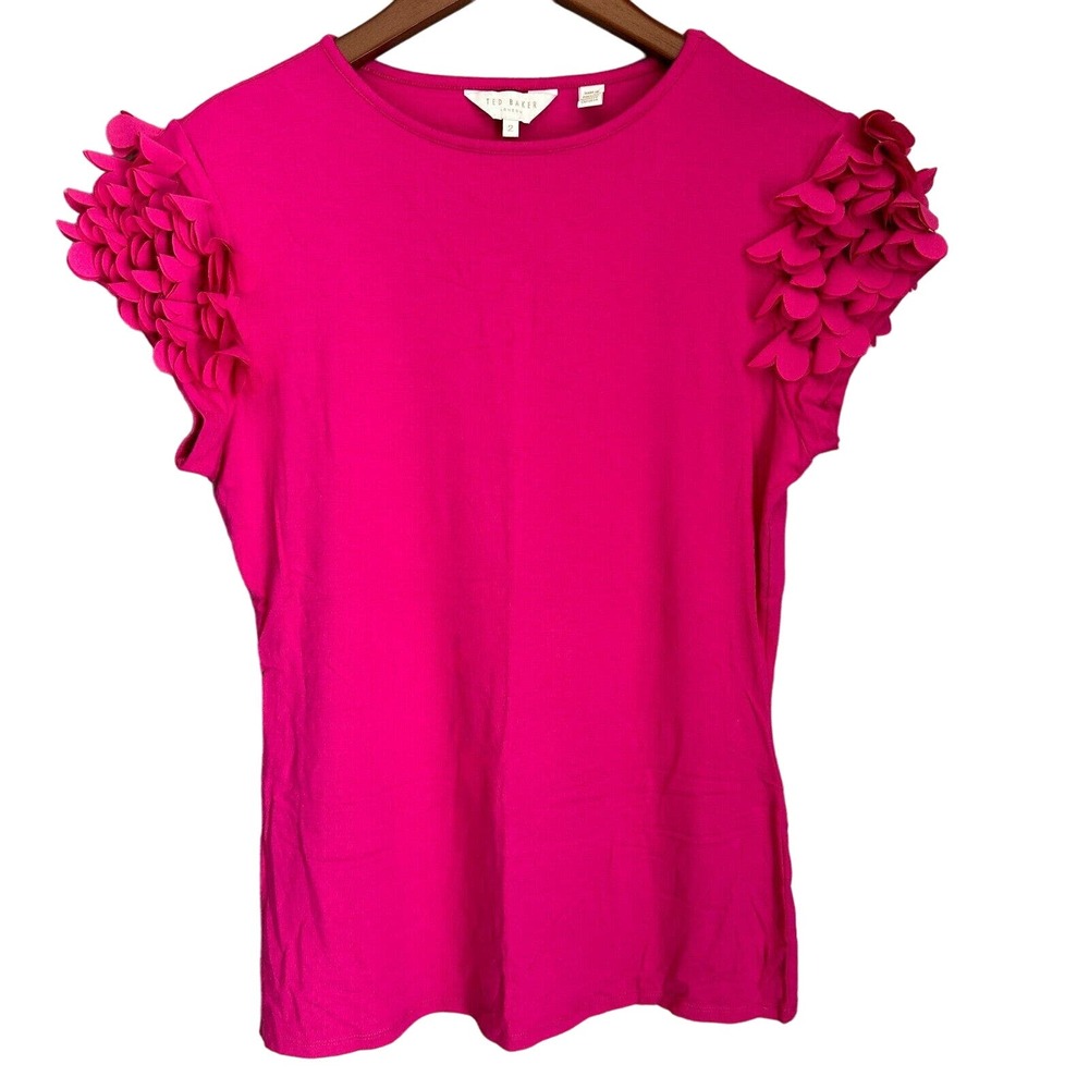 Ted Baker Blere Floral-Appliqué Tee Pink Round Neck Short Sleeve Slim Fit